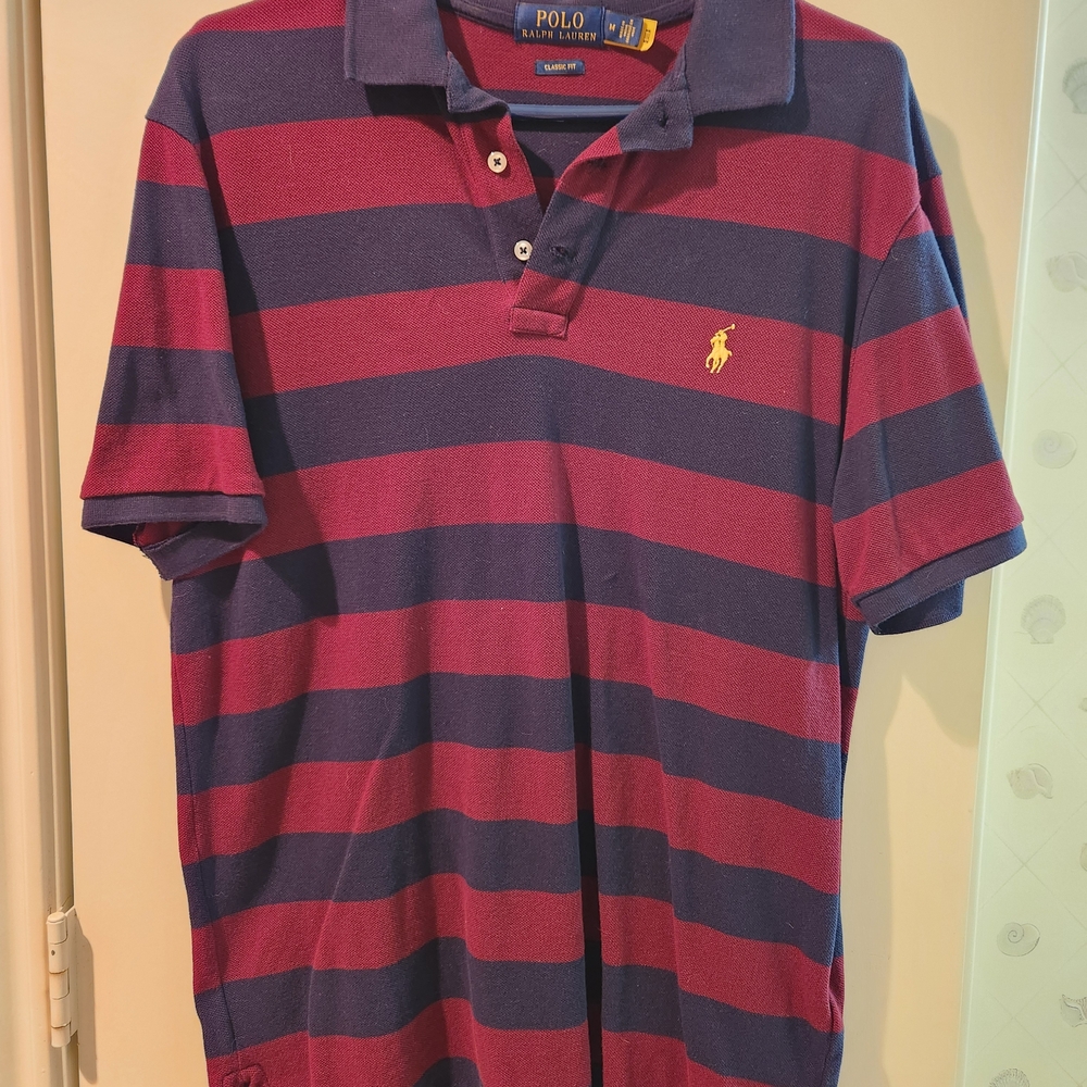 Ralph Lauren Men's Polo Shirt - Purple and Red Stripes